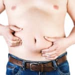 Excess Body Weight Of A Man With His Hands Touching Fat On His Stomach