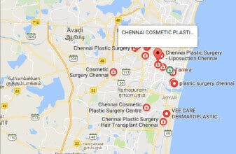 Chennai plastic surgery clinics map with locations marked